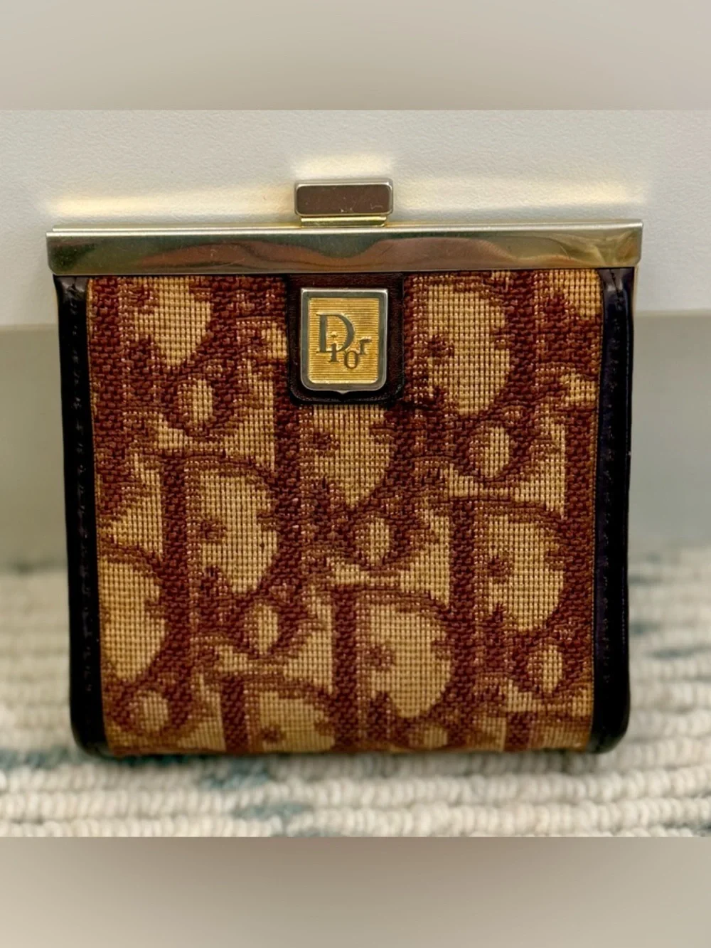DIOR Vintage 70’s Classic Burgundy Trotter Monogram Canvas Leather Coin Purse